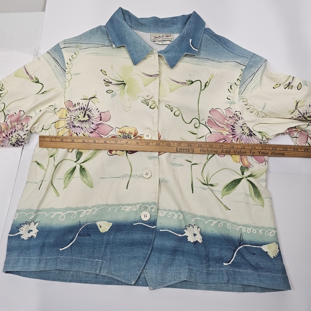 TOUCH BLUE-Floral Print Women's Jacket - Blue and White - Picture 5 of 12